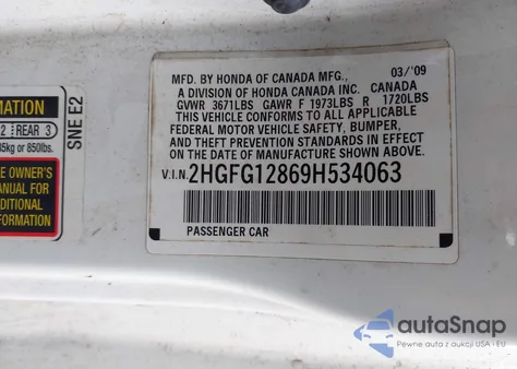 2009 Honda Civic Ex from USA, damaged, VIN 2HGFG12869H534063